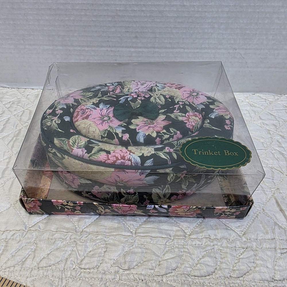 Quilted Trinket Box Floral Print Fabric Covered Sewing Trinket Box Grannycore - Picture 2 of 6